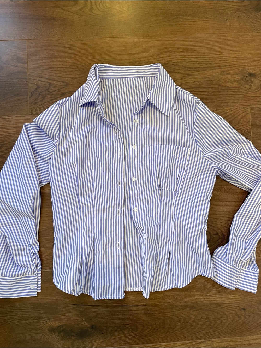 NWOT Blue and White Striped Button-Up Shirt - Picture 2 of 3